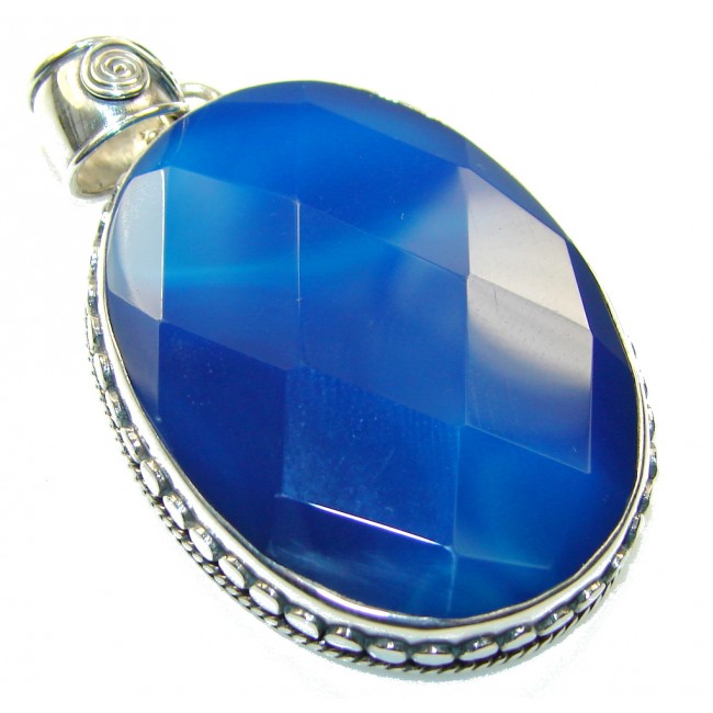 Awesome Color Of Blue Agate Sterling Silver Pendant