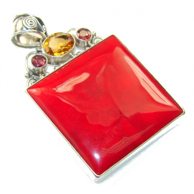 Natural Red Fossilized Coral Sterling Silver pendant