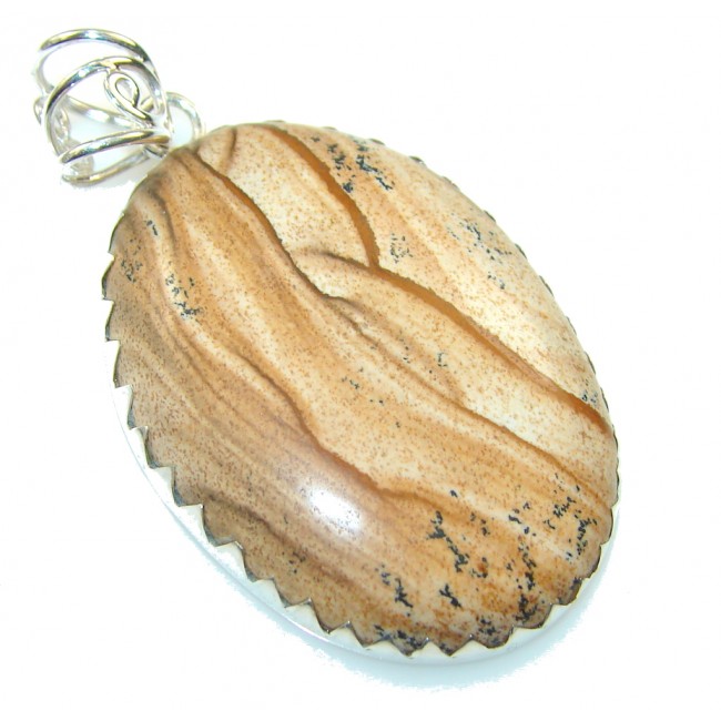 Excellent Brown Picture Jasper Sterling Silver Pendant