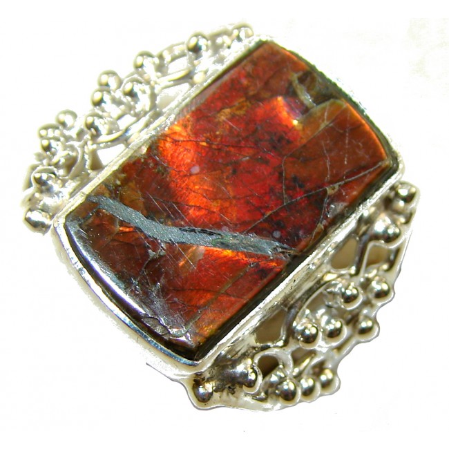 Precious Red Ammolite Sterling Silver ring s. 10