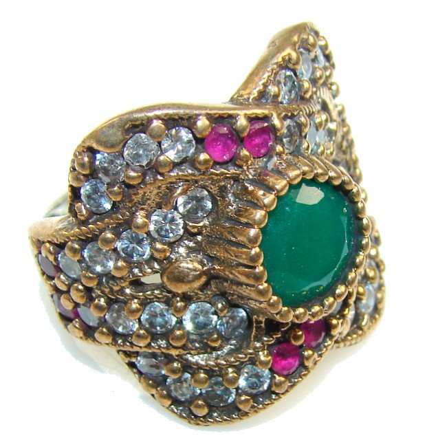 Huge Turkish Design Green Emerald Sterling Silver ring s. 9 1/2
