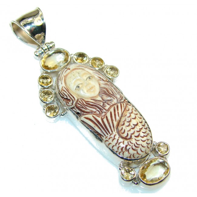 Classic Carved Camel Bone Sterling Silver Pendant