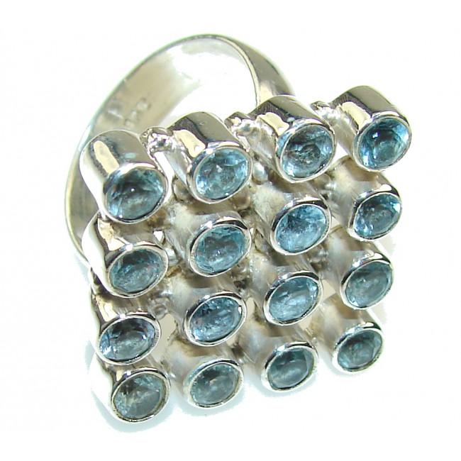 Amazing Swiss Blue Topaz Sterling Silver Ring s. 8