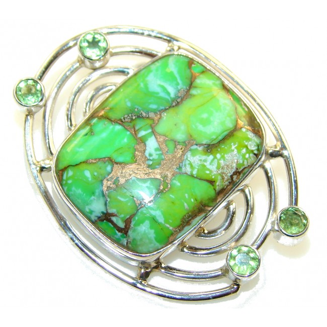 New Design!! Green Copper Turquoise Sterling Silver Pendant