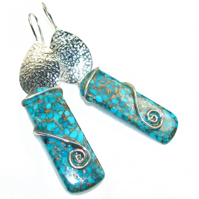 Perfect Blue Copper Turquoise Sterling Silver earrings / Long