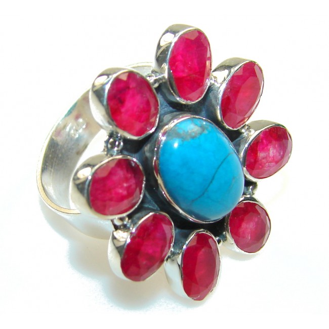 New Precious Blue Turquoise Sterling Silver Ring s. 10