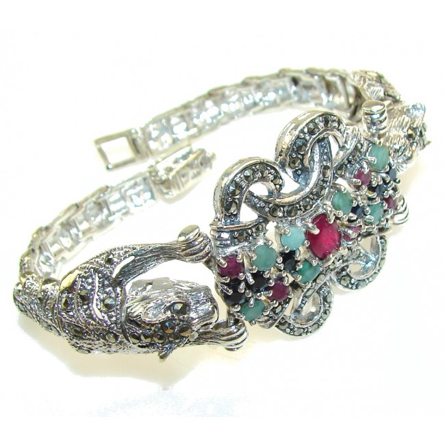 Stylish! Tigers Pink Diadem Faceted Ruby Sterling Silver Bracelet