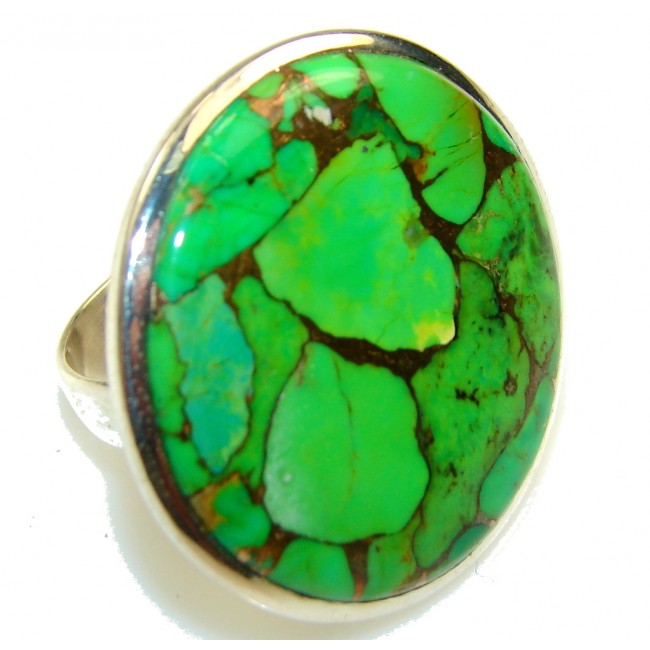Fresh Green Turquoise Sterling Silver Ring s. 10 3/4