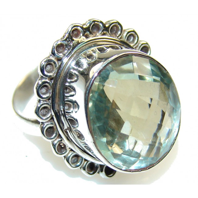 Great Green Amethyst Sterling Silver Ring s. 8
