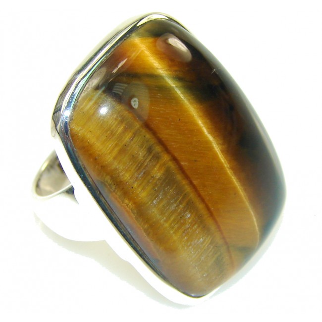 Natural Golden Tigers Eye Sterling Silver Ring s. 8