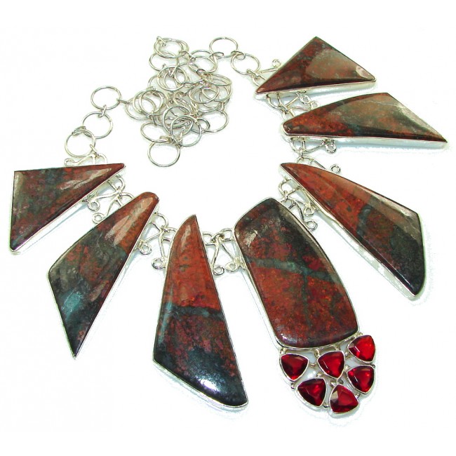 Huge!! Love Power! Red Sonora Jasper Sterling Silver Necklace