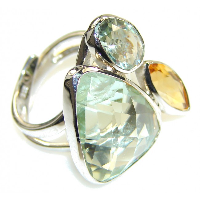 Delicate Green Amethyst Sterling Silver ring s. 8 - Adjustable
