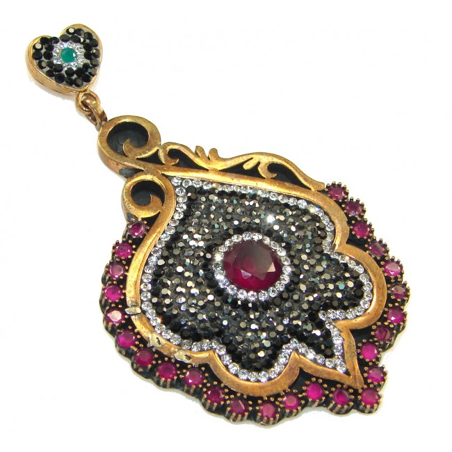Jumbo - Fabulous Oriental Design Ruby Sterling Silver Pendant