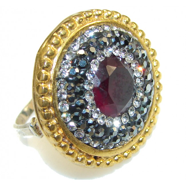 Turkish Design!! Deep Red Ruby Two Tones Sterling Silver ring s. 7