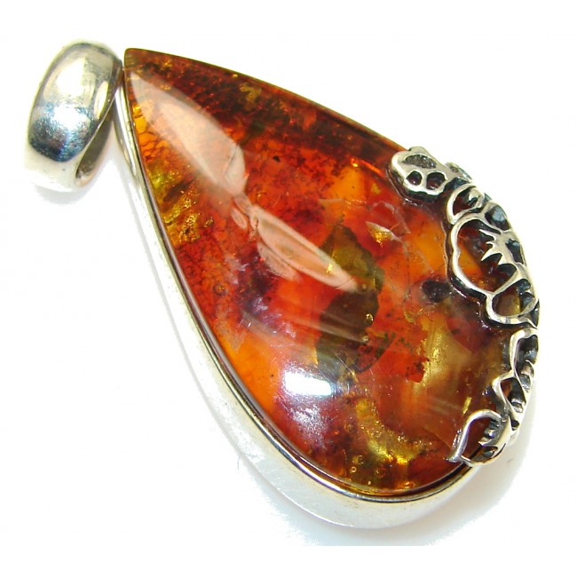 Amazing Brown Polish Amber Sterling Silver Pendant