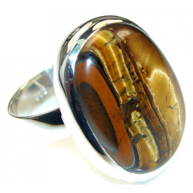 Just Perfect!! Brown Tigers Eye Sterling Silver Ring s. 9 1/2
