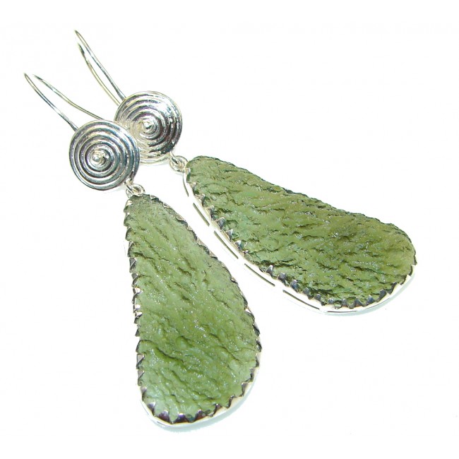 Excellent Green Moldavite Silver Sterling earrings / Long