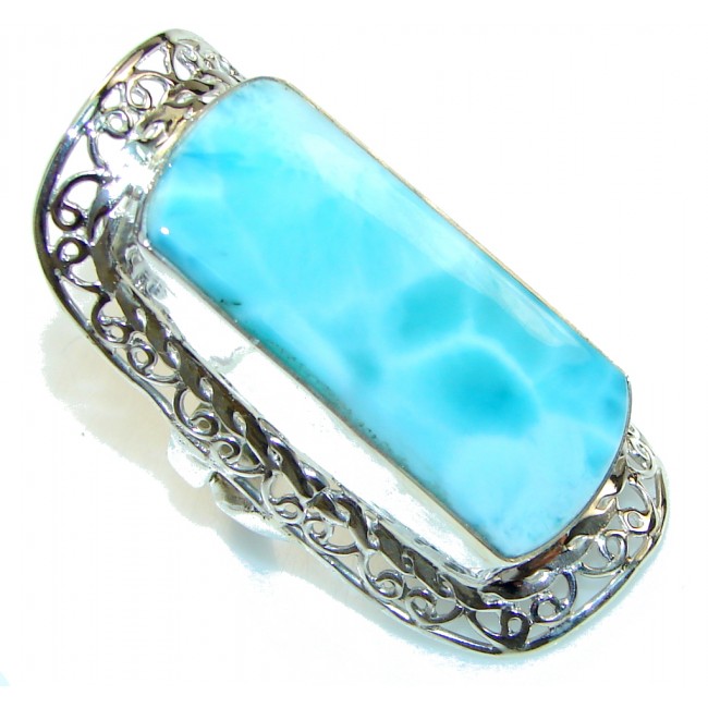 Large! Fashion Light Blue Larimar Sterling Silver Ring s. 10