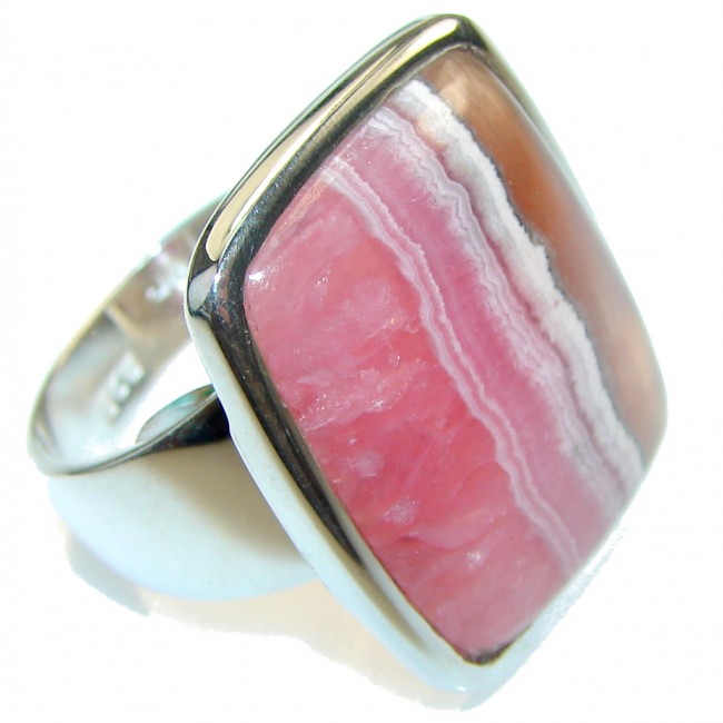 Exotic!! Pink Rhodochrosite Sterling Silver ring s. 8