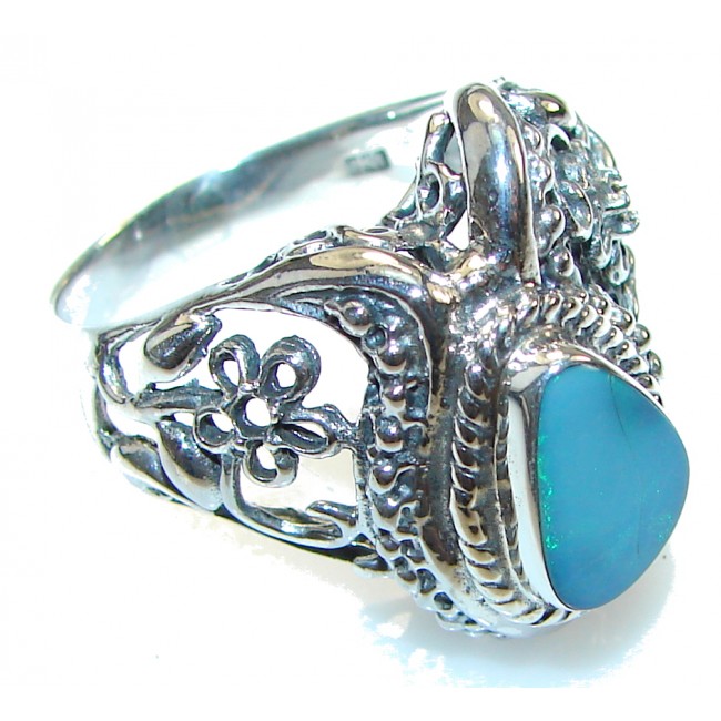 Precious!! Blue Fire Opal Sterling Silver Ring s. 9
