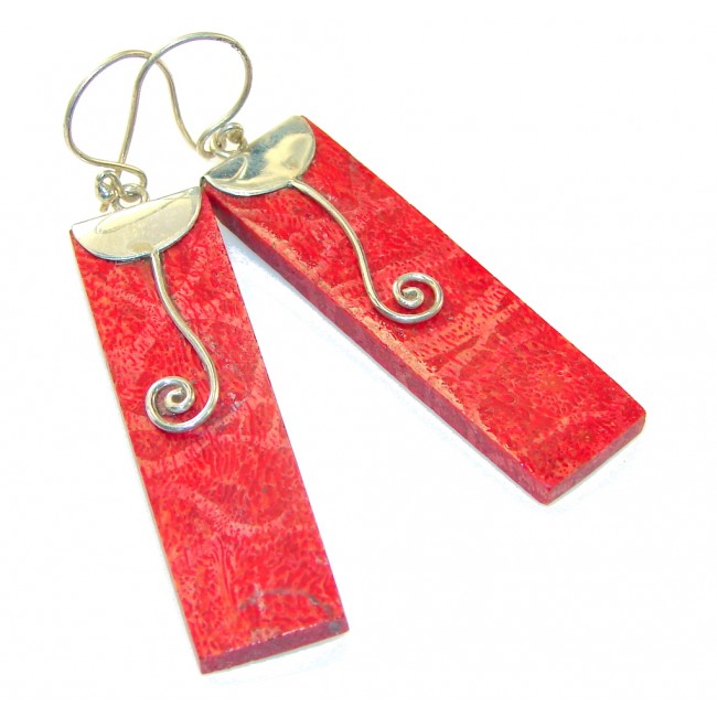 Lovely!!! Red Fossilized Coral Sterling Silver earrings