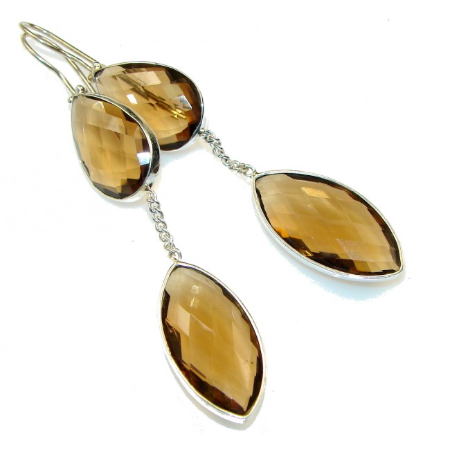 Excellent! Brown Smoky Topaz Sterling Silver earrings / Long