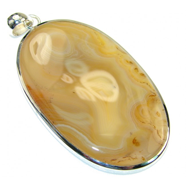 Big! New Design!! Yellow Agate Sterling Silver Pendant