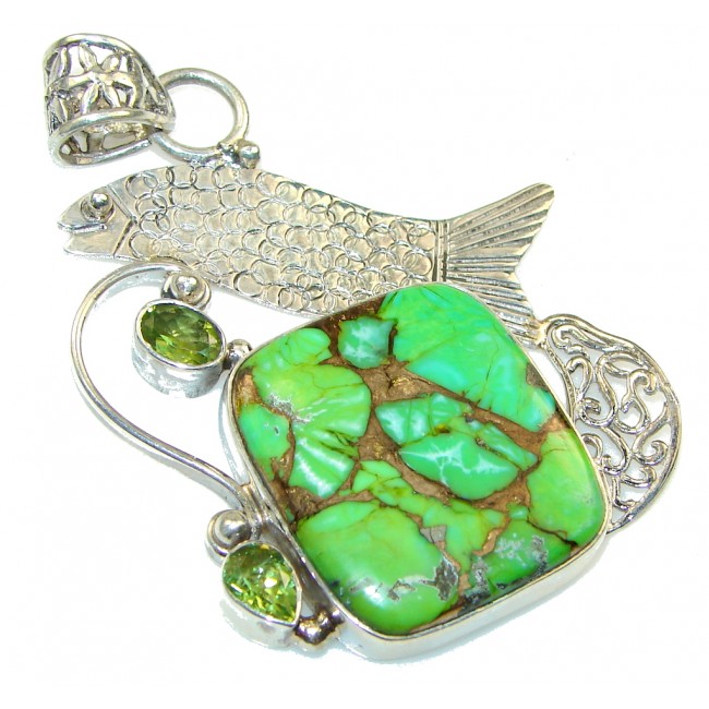 Fresh Green Copper Turquoise Sterling Silver Pendant