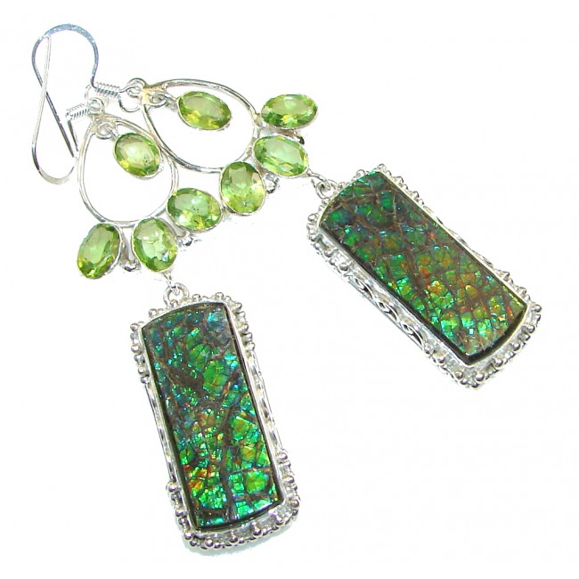 Beautiful Style!! Green Ammolite Sterling Silver earrings / Long