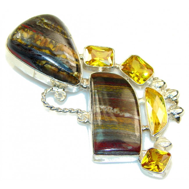 Large! Opening Night! Brown Tigers Eye Sterling Silver Pendant