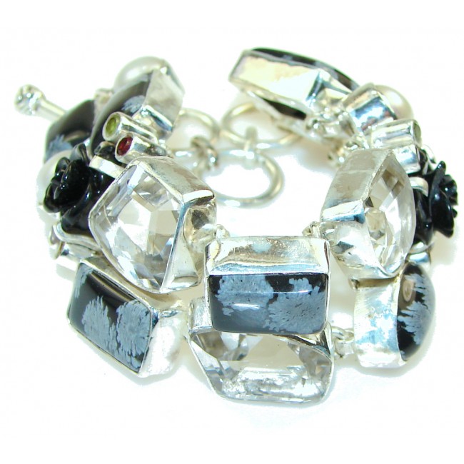 Unusual Style!! Black Obsidian Sterling Silver Bracelet
