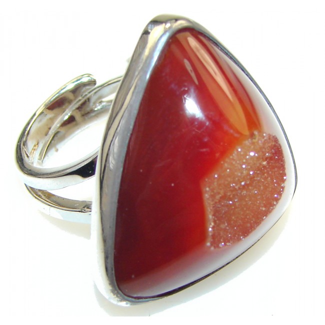 Big Stylish Agate Druzy Sterling Silver ring s. 7 - Adjustable
