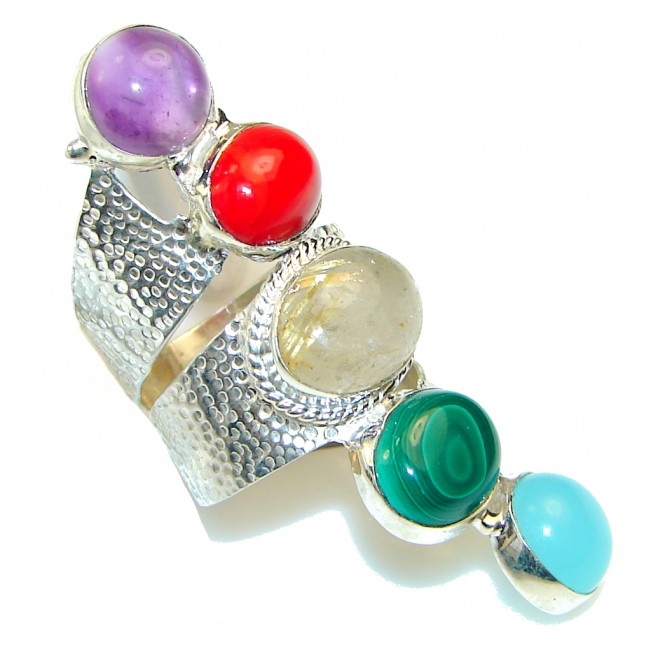 Ray Of Light!! Multistone Sterling Silver Ring s. 6