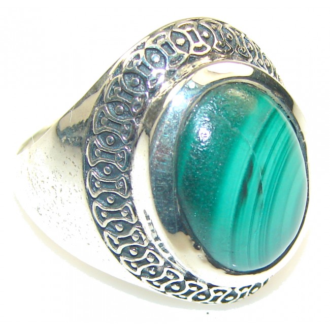 Natural!! Green Malachite Sterling Silver ring s. 10