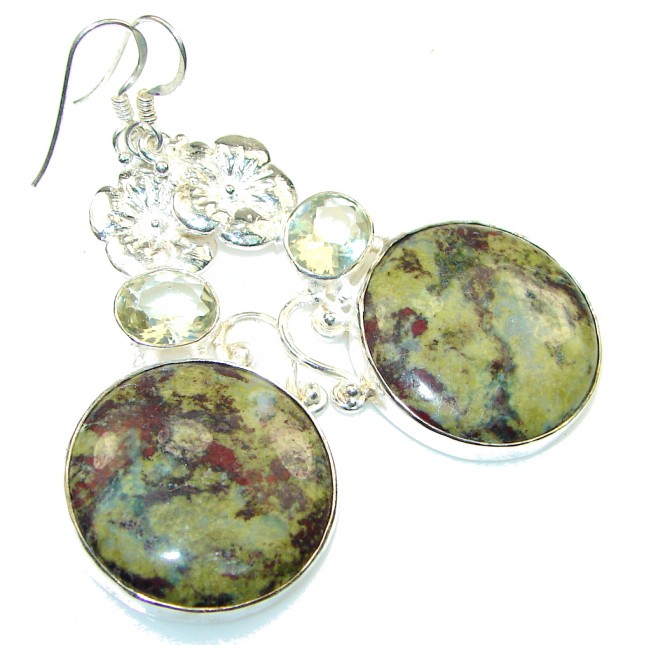 Excellent Green Russian Eudialyte Sterling Silver earrings