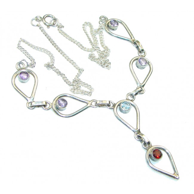 Delicate! Purple Amethyst, Swiss Blue Topaz, Garnet Sterling Silver necklace