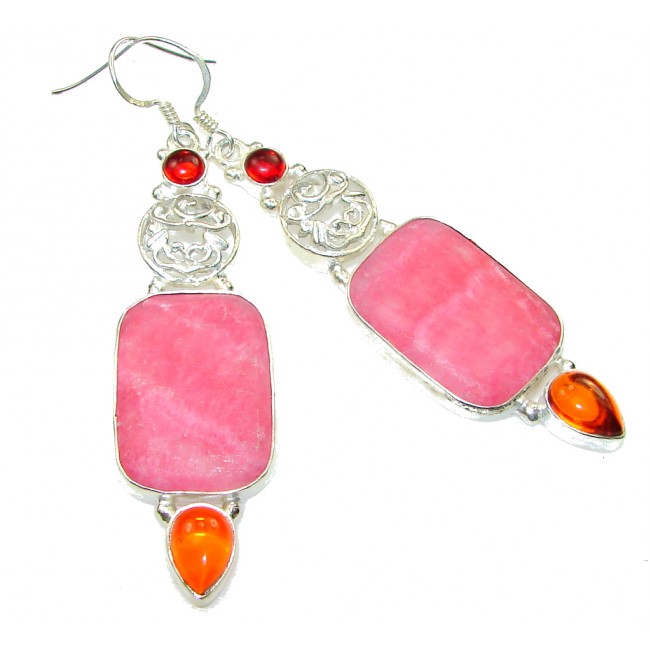 Fantastic!! Dyed Pink Rhodochrosite Sterling Silver earrings / Long