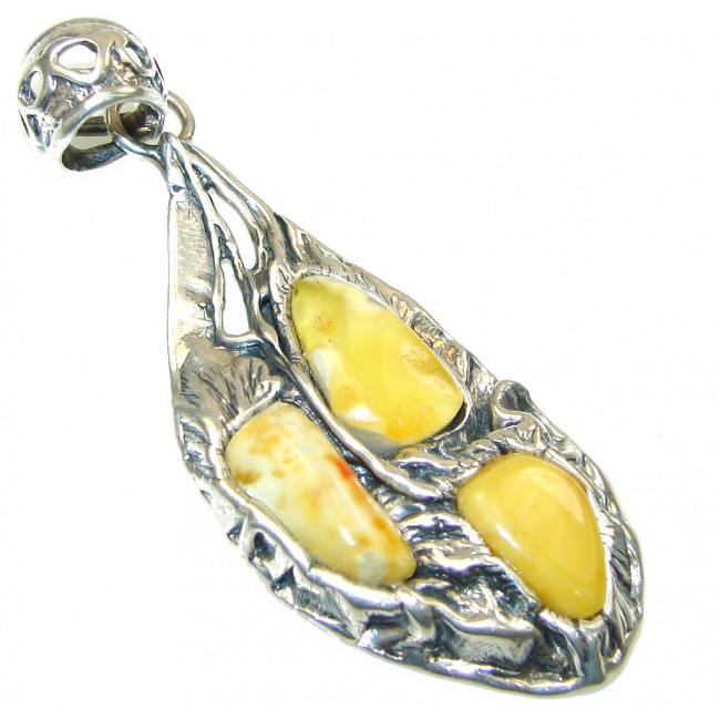 2 5/8 inches long! Butterscotch Amber Sterling Silver Pendant