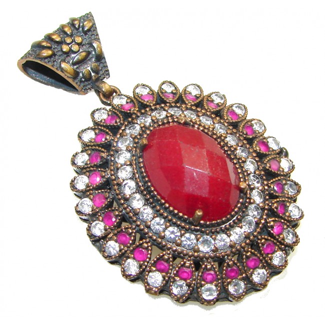 Big! Victorain Style! Red Ruby Sterling Silver Pendant