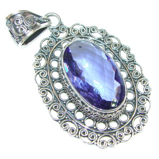 Excellent Created Amethyst Sterling Silver Pendant