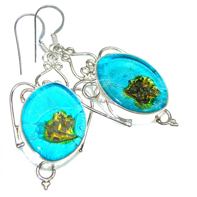 Deep Ocean! Blue Dichroid Glass Sterling Silver earrings