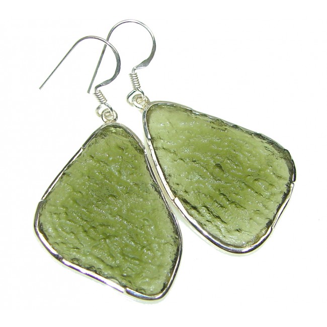 Green Island! Green Moldavite Silver Sterling earrings