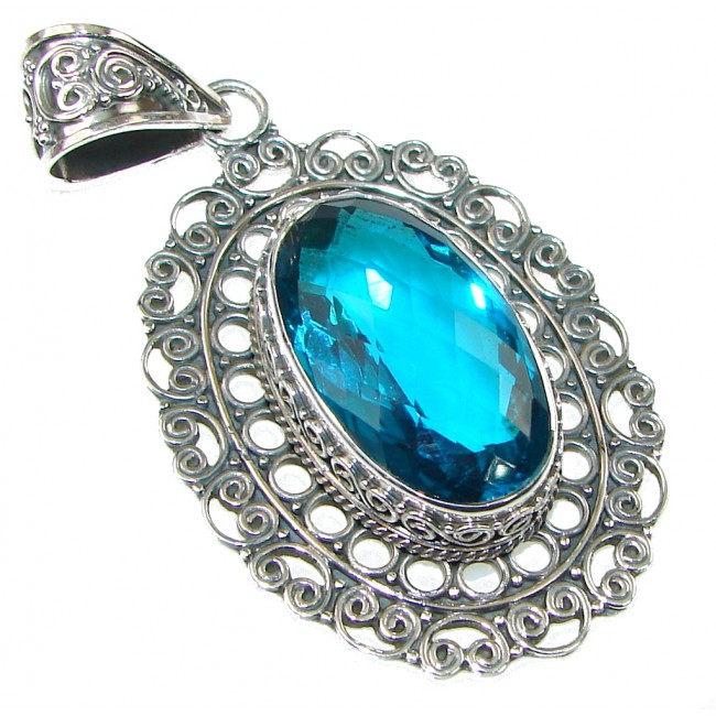 Excellent! Created London Blue Topaz Sterling Silver Pendant