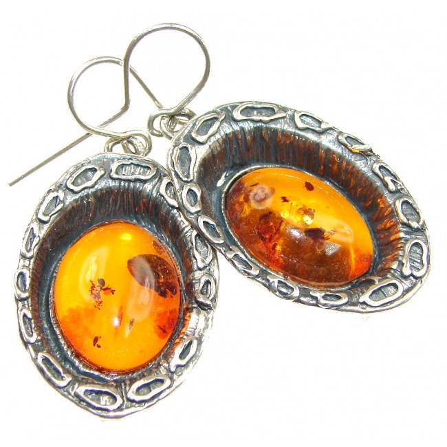 Big! Fashion Brown Amber Sterling Silver earrings