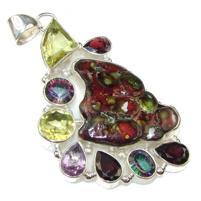 Big! Beauty! Multicolor Mexican Glass Sterling Silver pendant
