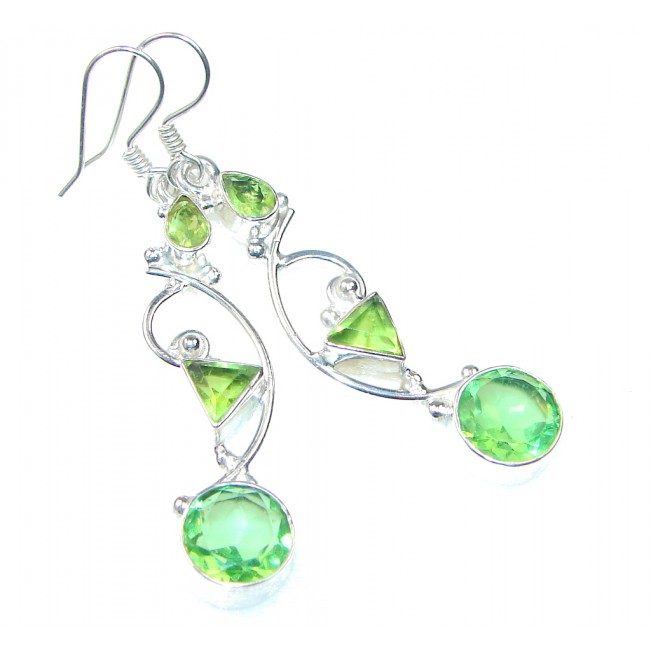 Path Of Life! Created Green Peridot Sterling Silver earrings