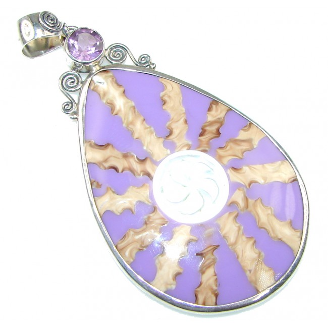 Delicate! Purple Ocean Shell, Amethyst Sterling Silver Pendant