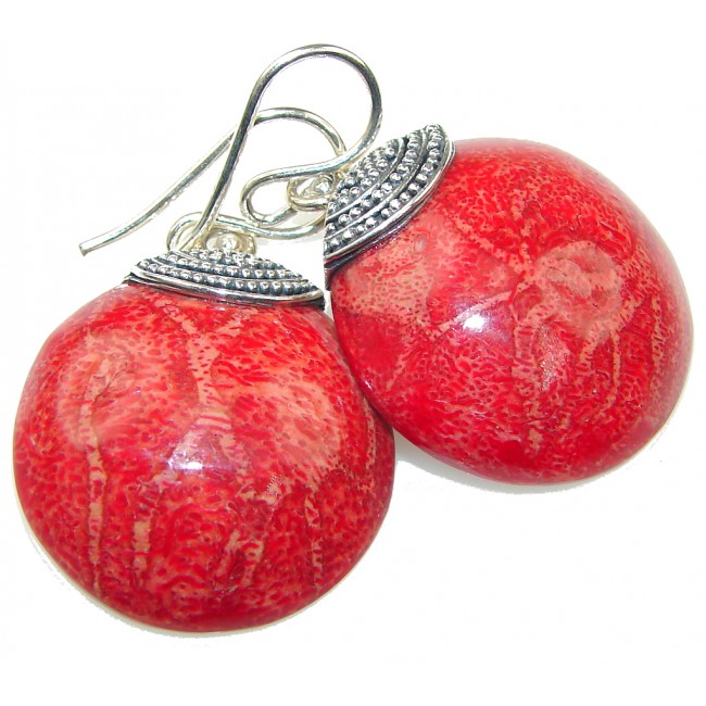 True Love! Red Fossilized Coral Sterling Silver earrings