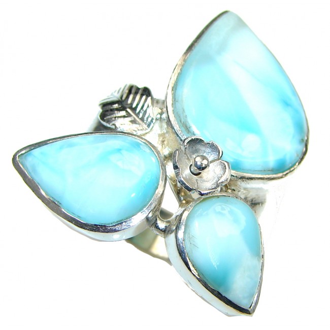 Just Perfect! AAA Blue Larimar Sterling Silver Ring s. 11