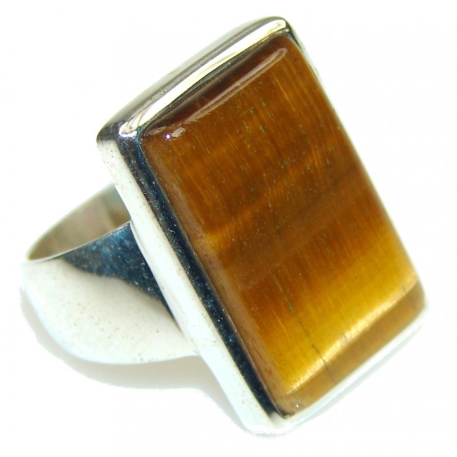 Simple Style! Tiger's Eye Sterling Silver ring s.8